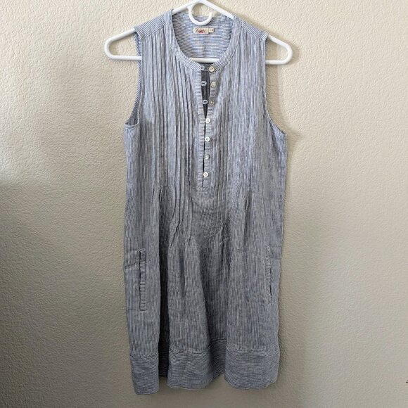 Faherty XS Isha Blue/White Mini Stripe Dress - Picture 1 of 2